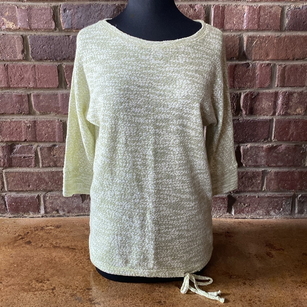 Ann Taylor Loft pastel green and white boucle 3/4 dolman sleeve sweater